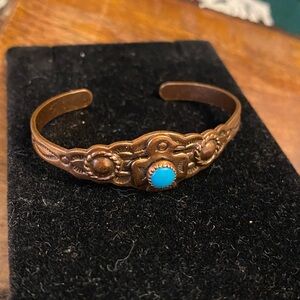 Vintage Bell Trading Child or Baby Copper Turquoise Thunderbird cuff Bracelet